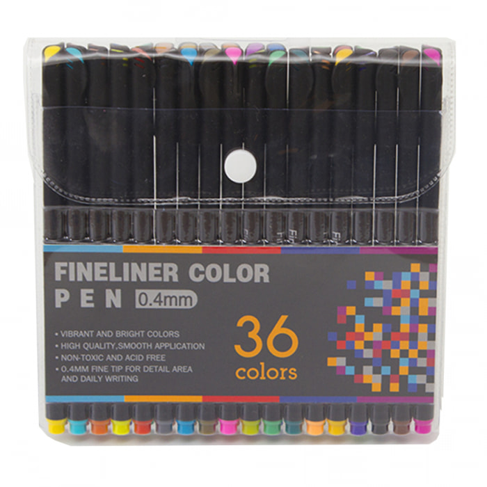 Set 36 Rotuladores  COLOR FINELINER  profesional punta fina 0,4 mms. Colores definidos y brillantes para delinear, ilustraciones, mandala…