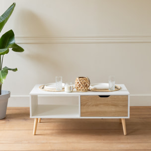 Table basse avec tiroir style scandinave blanche FREJA