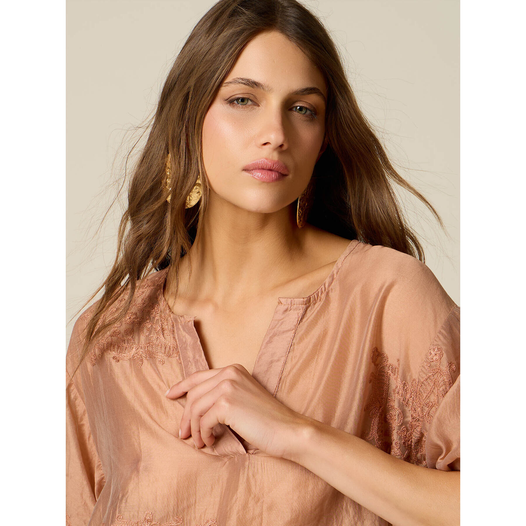 Oltre - Blusa ricamata con maniche a palloncino - Rosa