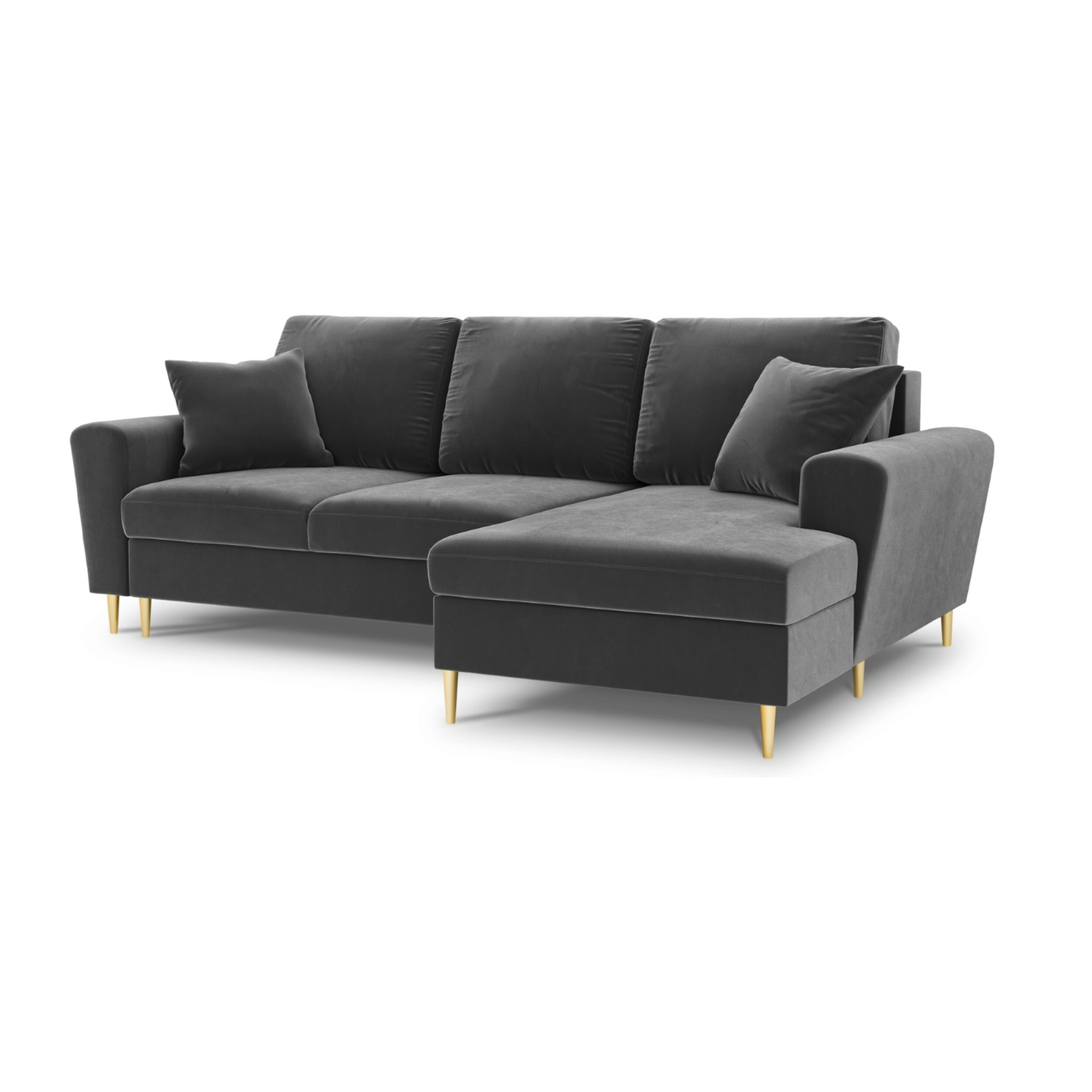 Canapé d'angle droit convertible avec coffre de rangement "Kyoto" 4 places en velours gris clair