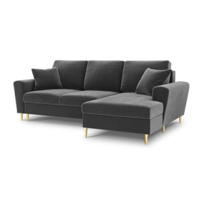 Canapé d'angle droit convertible avec coffre de rangement "Kyoto" 4 places en velours gris clair