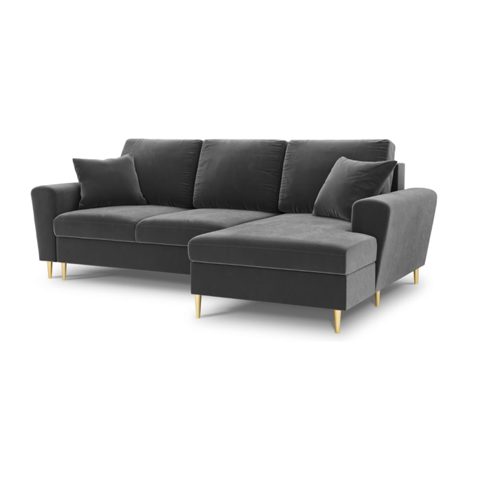 Canapé d'angle droit convertible avec coffre de rangement "Kyoto" 4 places en velours gris clair