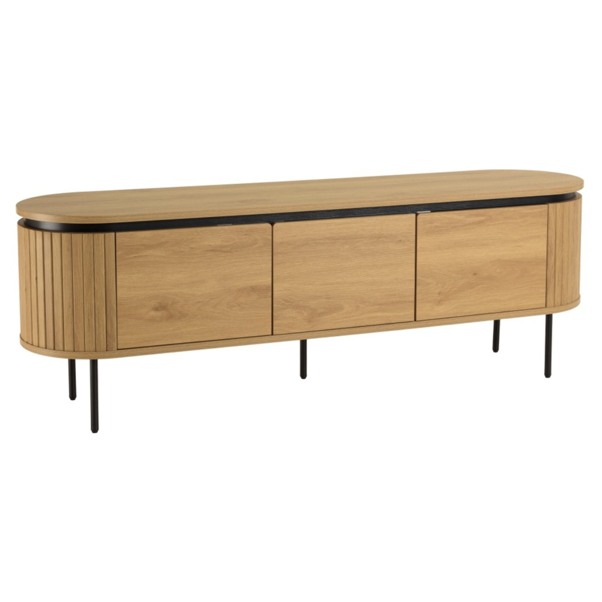 ETHAN - Meuble TV arrondi couleur naturelle 3 portes