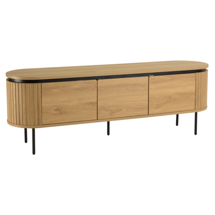 ETHAN - Meuble TV arrondi couleur naturelle 3 portes