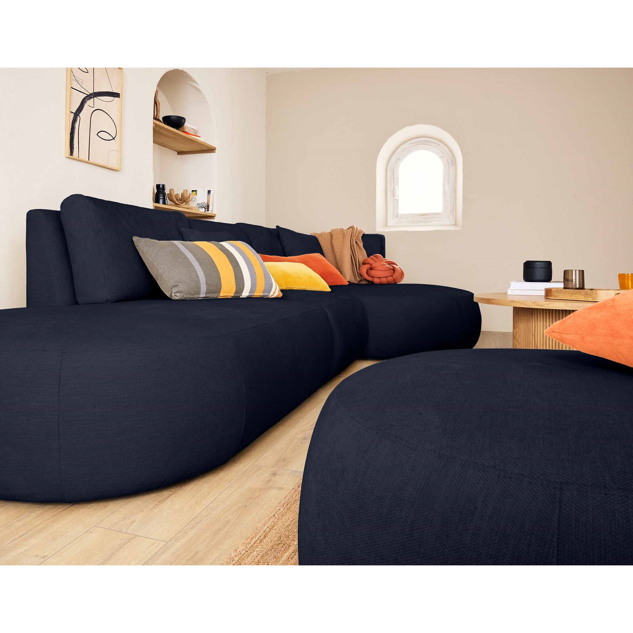 Santorini - module d'assise gauche - en tissu texturé - Bleu marine