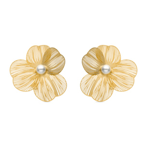 Pendientes de Perla Blanca acabados en oro amarillo de 18k