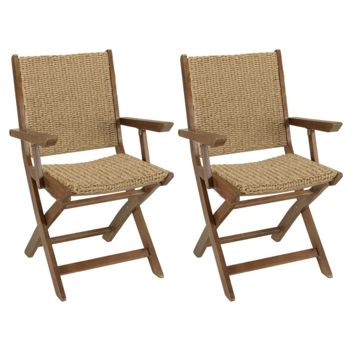 VICK - Lot de 2 fauteuils pliants en bois d'acacia huilé et rotin