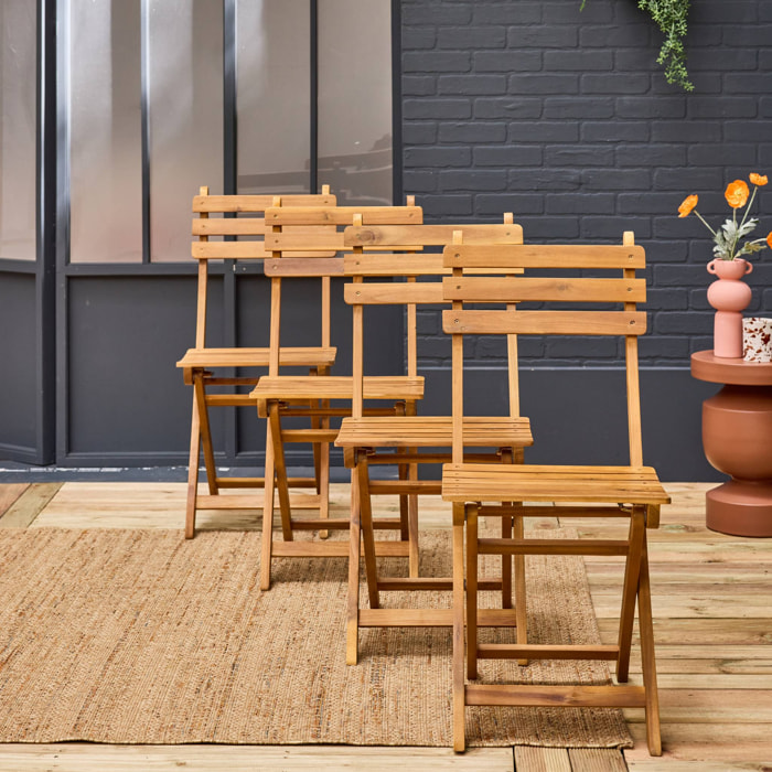Lot de 4 chaises de jardin CALENA pliables acacia naturel. 40 x 52 x 85 cm