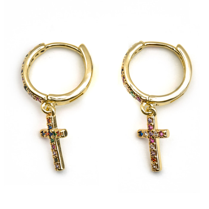Pendientes con Circonita Multicolor acabado oro 18k