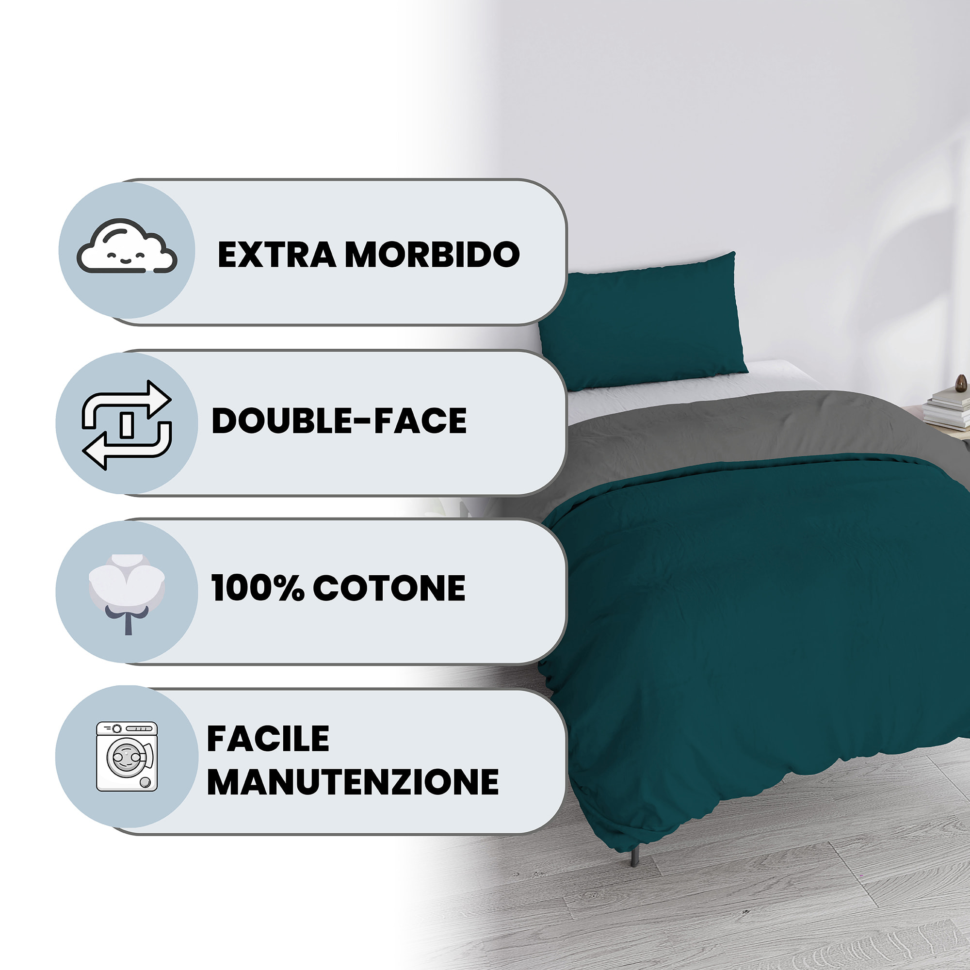 PARURE COPRIPIUMINO NATURAL COLOR PIAZZA E MEZZA - 100% COTONE MADE IN ITALY