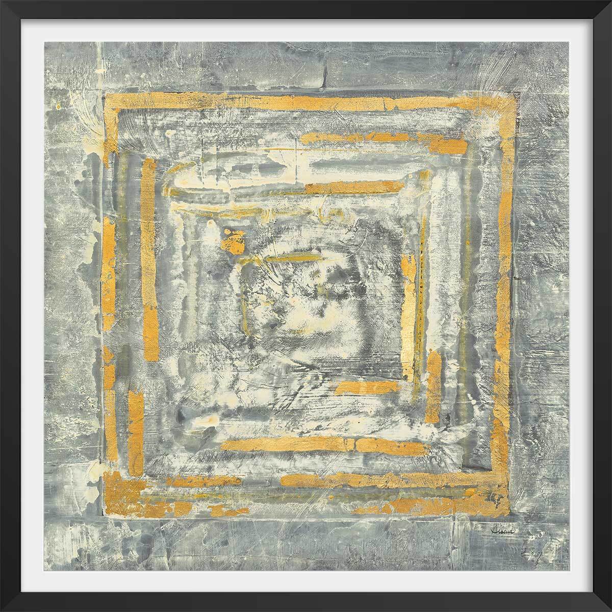 Affiche Abstrait d'or et de blanc Affiche + cadre en bois - Noir