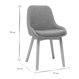 Chaises scandinaves en tissu vert de gris et bois clair massif (lot de 2) HOLO