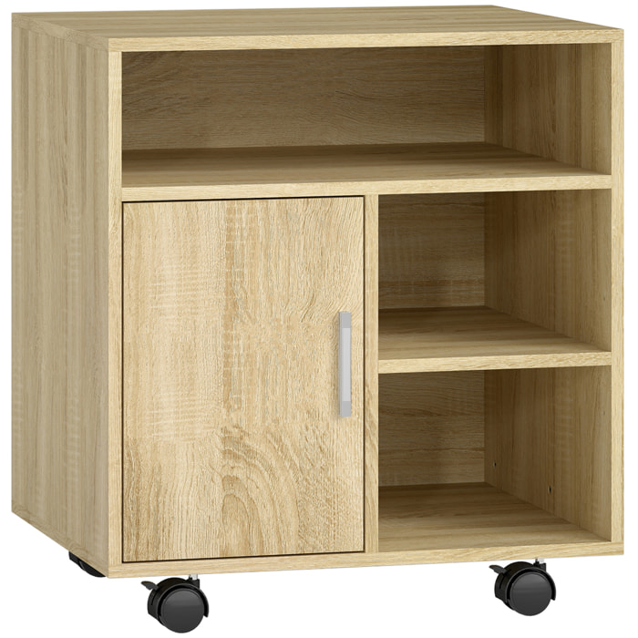 Support d'imprimante organiseur bureau caisson porte 3 niches grand plateau naturel