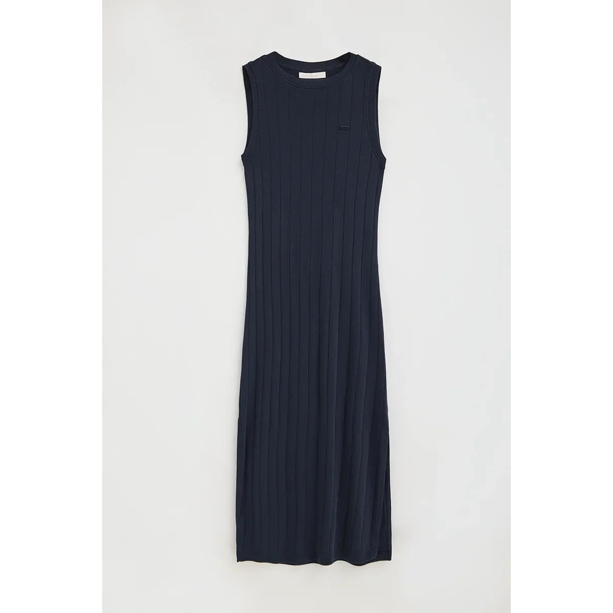Vestido azul marino de canalé sin mangas y logo Polo Club
