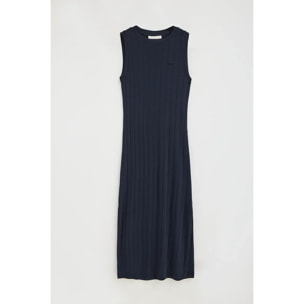 Vestido azul marino de canalé sin mangas y logo Polo Club