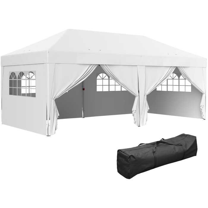 Carpa Plegable Gazebo 6x3 m Cenador Plegable con 6 Paredes Laterales Impermeable Anti-UV y Bolsa de Transporte Pabellón de Jardín para Camping Fiestas Blanco