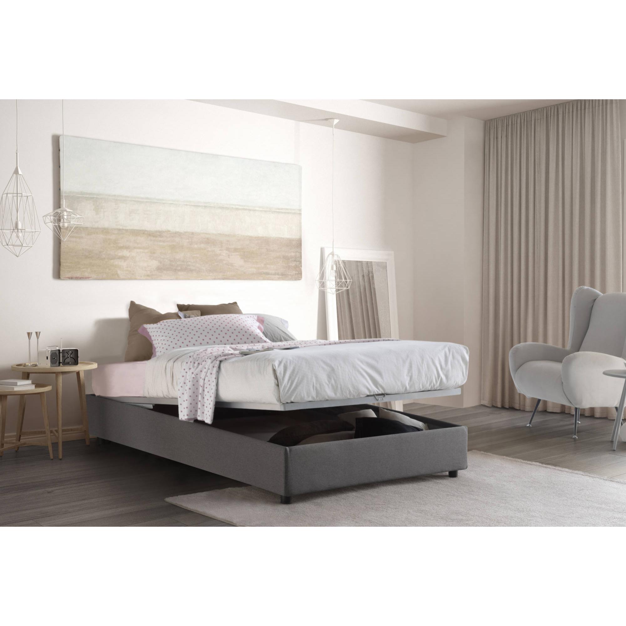 Letto piazza e mezza Nicole, Letto contenitore con rivestimento in tessuto, 100% Made in Italy, Apertura frontale, adatto per materasso Cm 120x190, Grigio