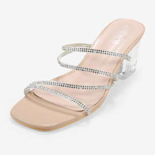 Sandalias de tacón transparentes con brillantes