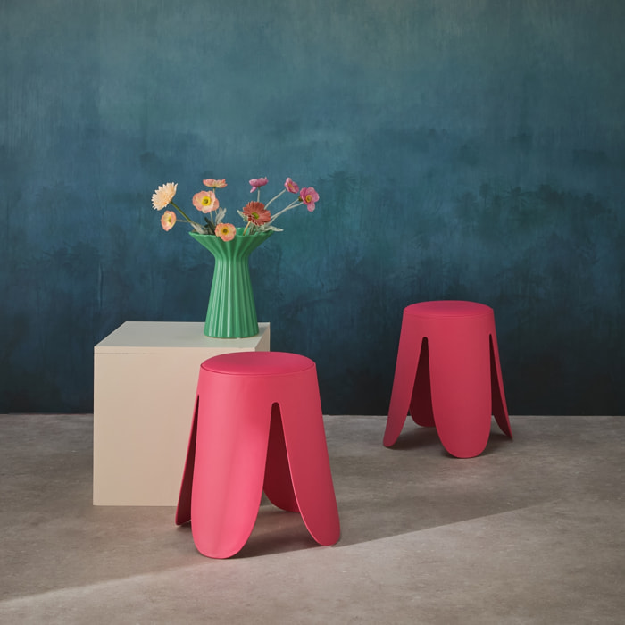 Set de 2 tabourets empilables. simili cuir rose. NIKI. Ø30 / 44 x H46cm