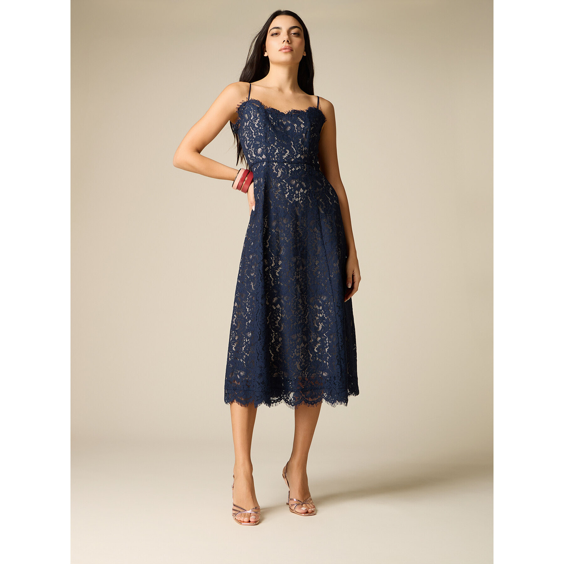 Oltre - Vestido midi de encaje - Azul