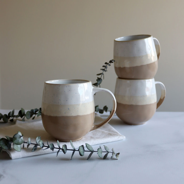 Lot de 6 mugs beiges en grès 44cl RIGA