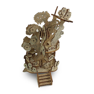 Modello in legno 3D, con movimento meccanico design albero con fiori. 97 pezzi.