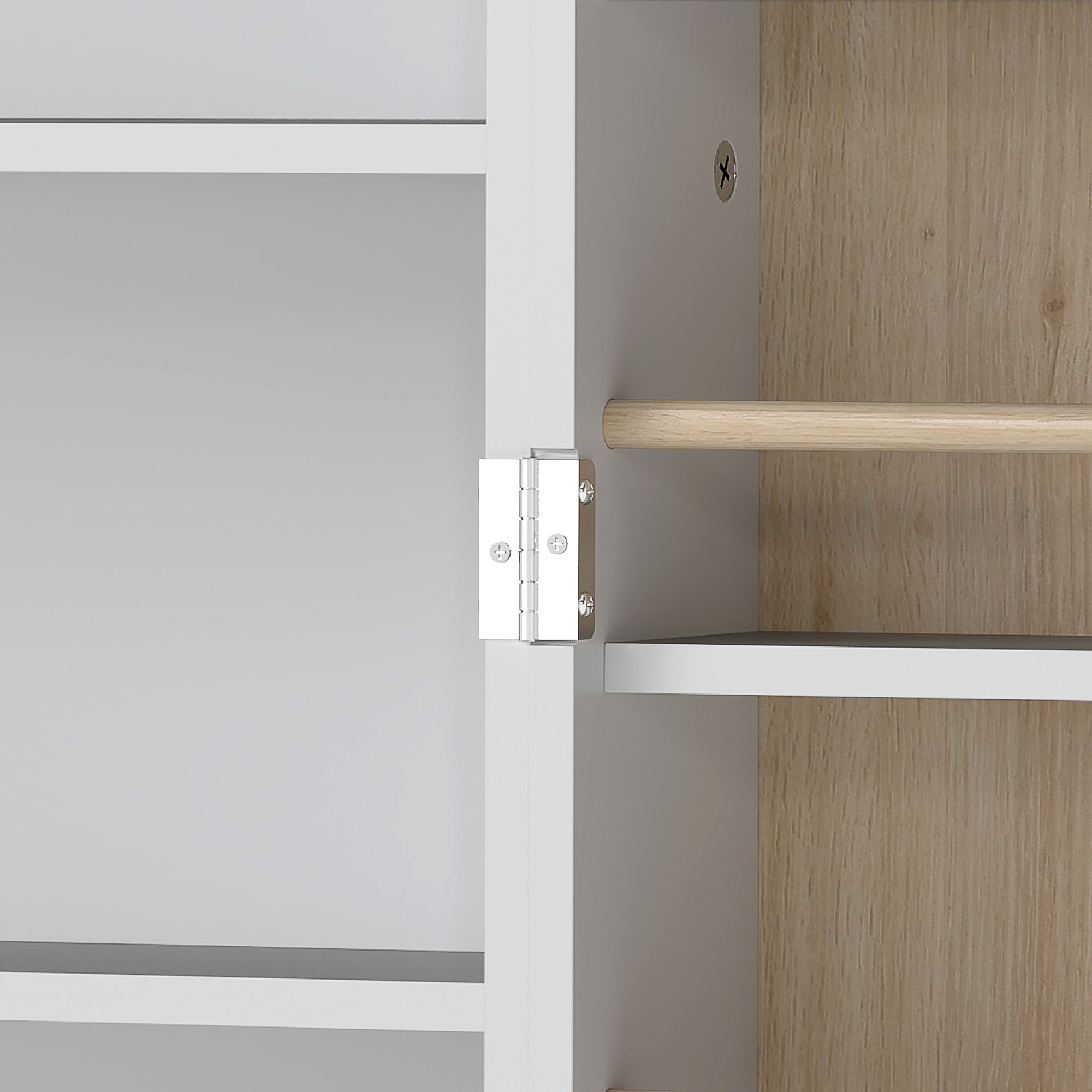 Armoire de cuisine design 2 portes effet claustra bois - 12 étagères de porte + 4 étagères internes - acier doré blanc
