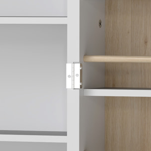 Armoire de cuisine design 2 portes effet claustra bois - 12 étagères de porte + 4 étagères internes - acier doré blanc