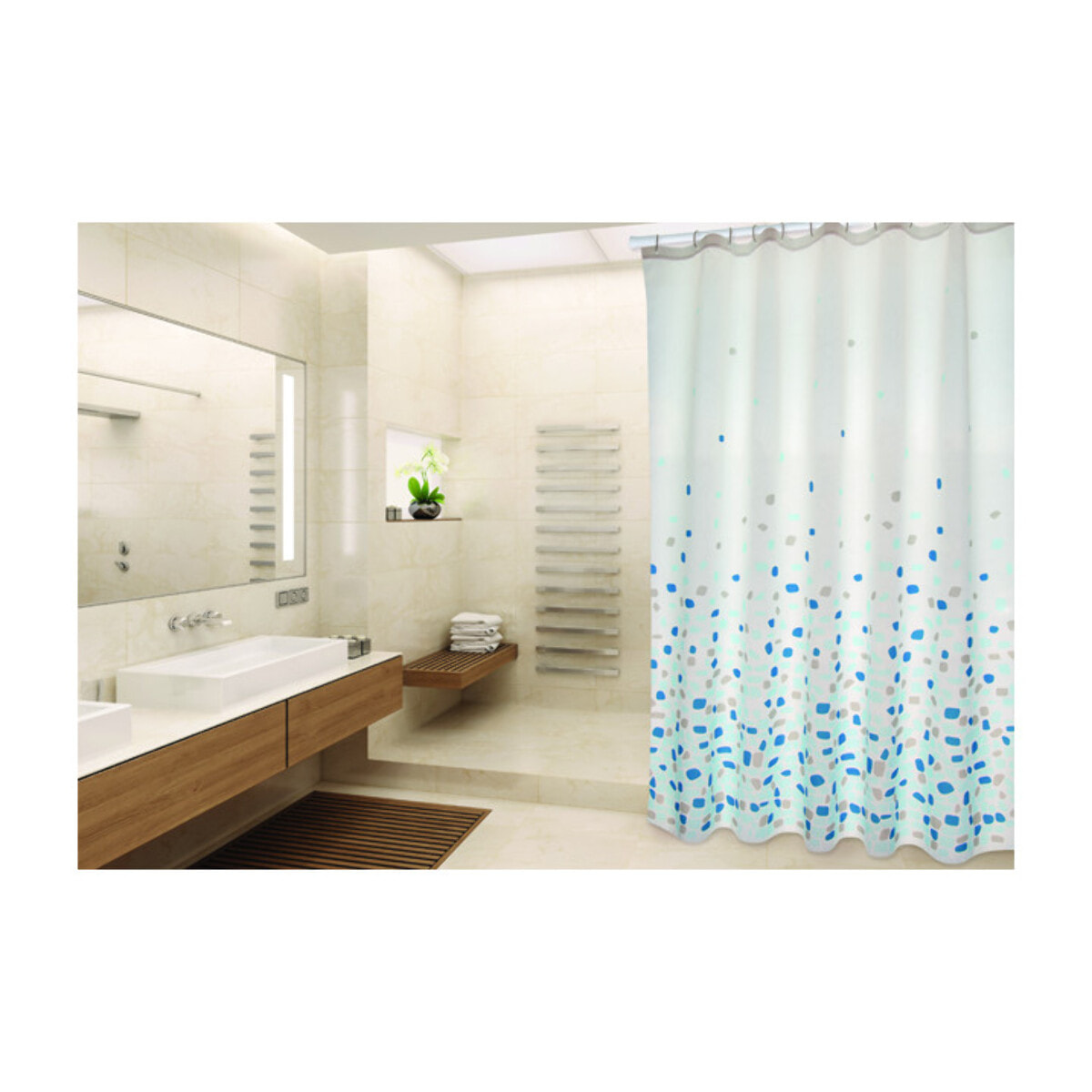Rideau de douche Polyester BREST 180x200cm QUALITE PREMIUM Bleu - Anneaux inclus MSV