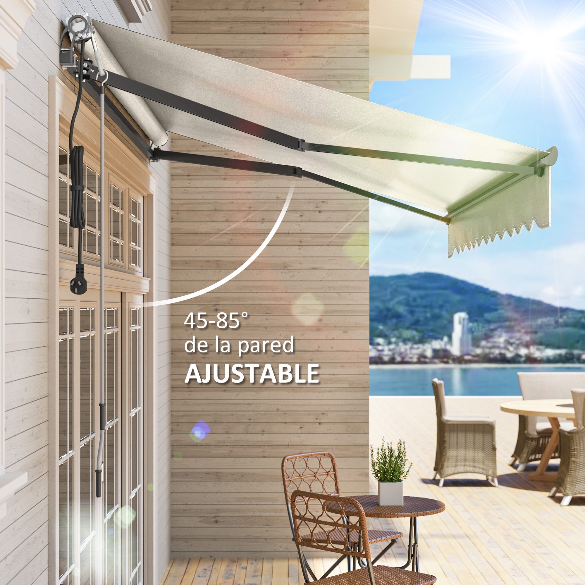 Toldo Elá©ctrico Retrá¡ctil y Manual con Mando a Distancia 3x2,5 m Toldo de Exterior Terraza Enrollable con Manivela Marco de Aluminio y Protección UV30+ para Jardín Puerta Ventana Crema