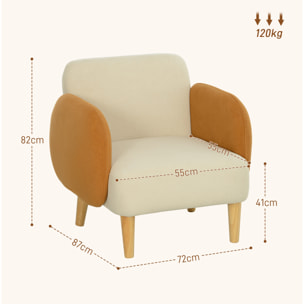 HOMCOM Sillón de Salón Nórdico Butaca para Dormitorio con Reposabrazos y Patas de Madera Sofá Individual Carga 120 kg para Oficina Sala de Estar Beige y Ocre