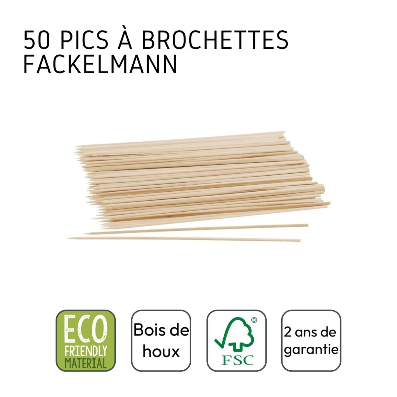 Lot de 50 piques en bois pour brochettes de 25 cm Fackelmann Eco Friendly