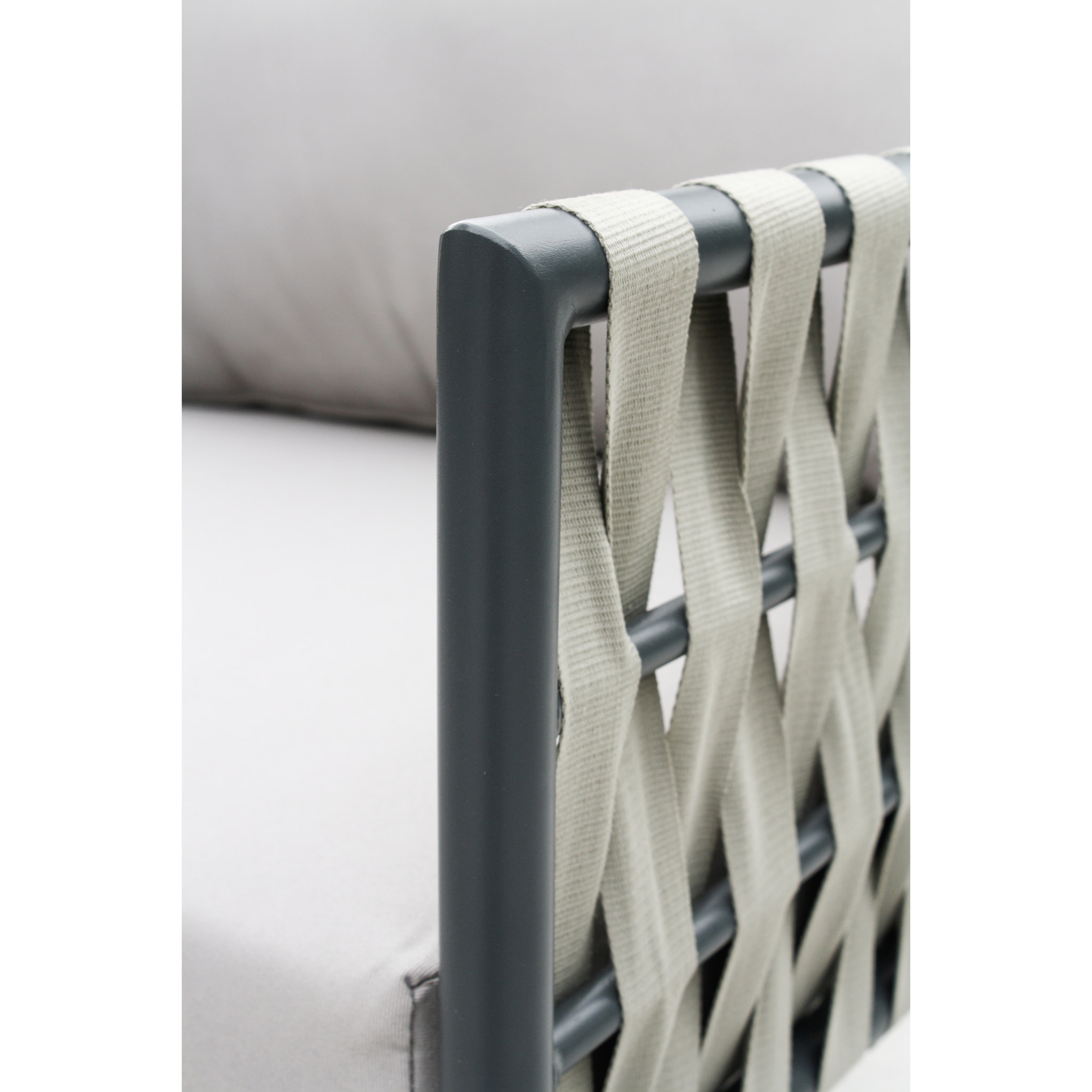 ANTIBES - Salon de jardin 5 places avec lanières de tissu tressées