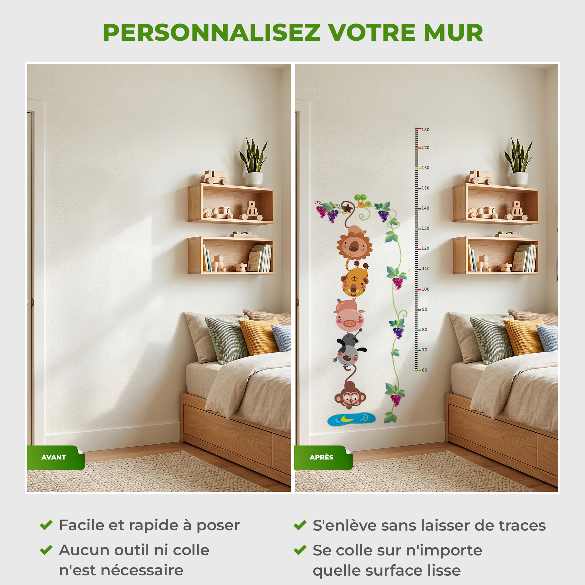 Stickers Muraux décoration adhésifs toise cochon et lion