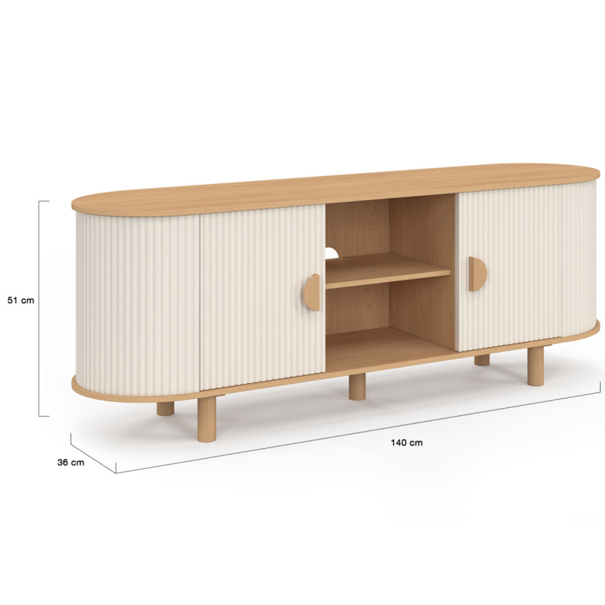 Meuble TV Kanel beige effet cannelé 140cm