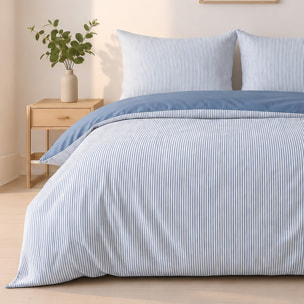 Parure housse de couette mini seersucker rayures demin bleu, MILLERAY
