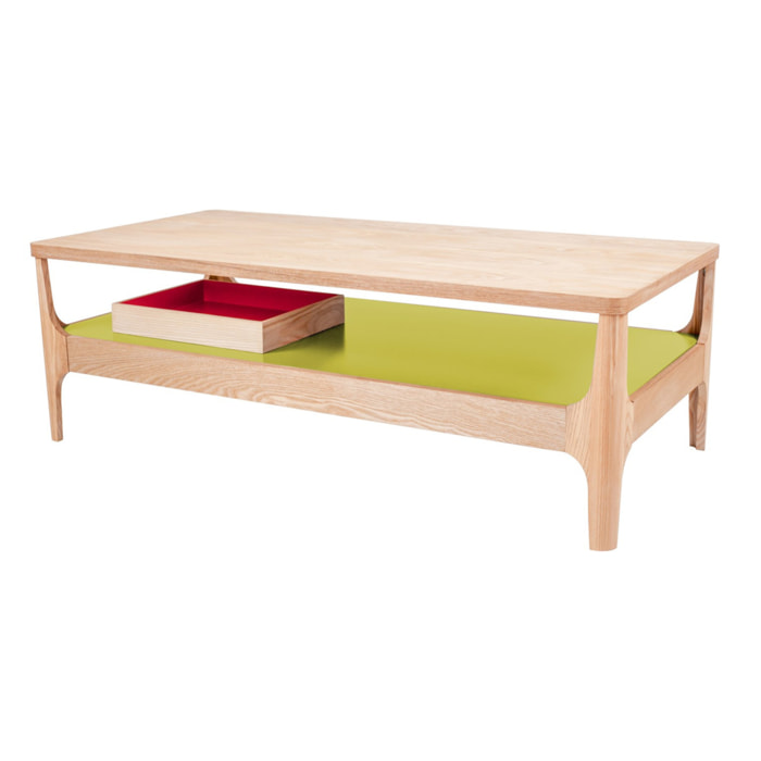 Tavolino da caffè Addison II in frassino con ripiano verde 120x60 cm