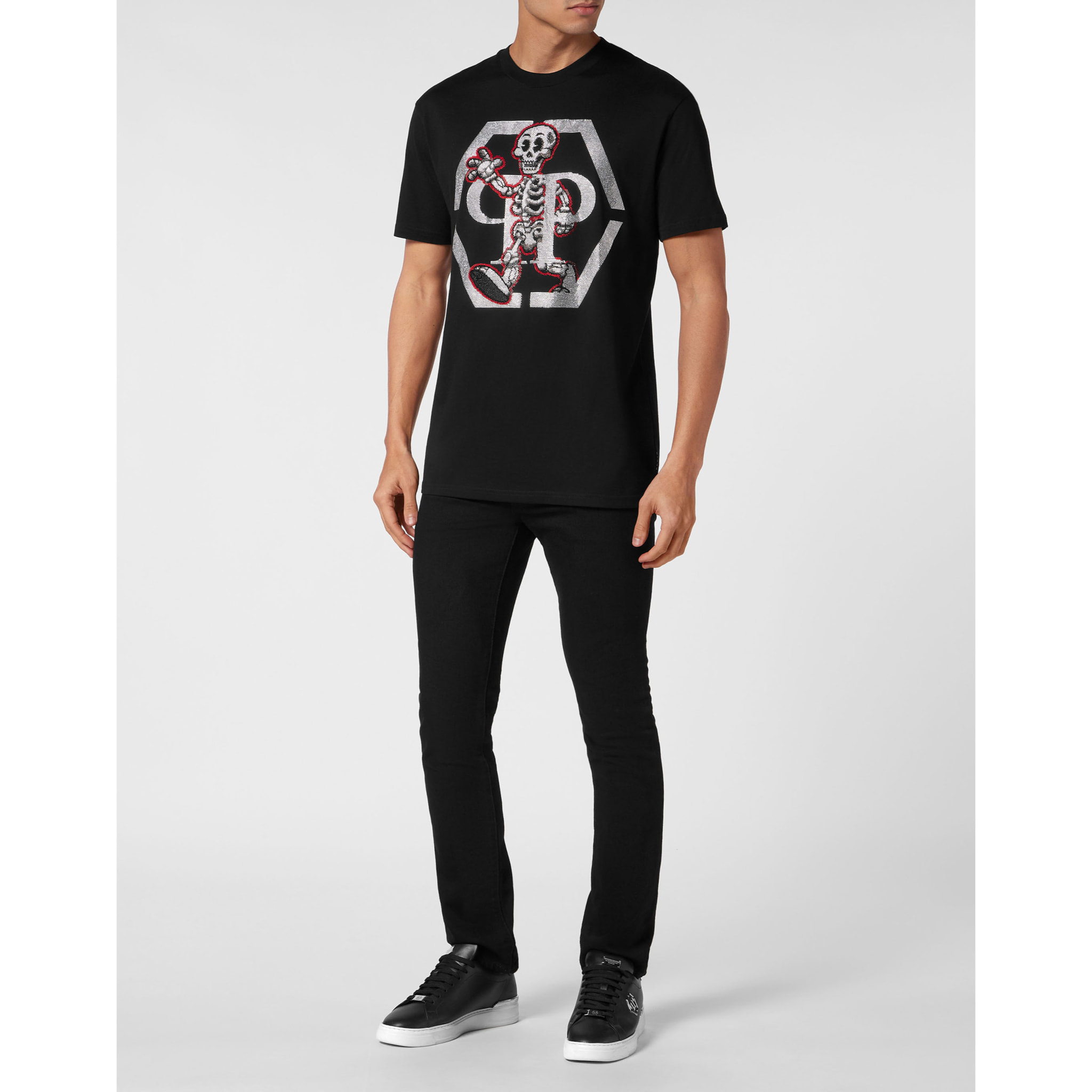 PHILIPP PLEIN Camiseta de cuello redondo y manga corta SKELETON