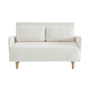 Canapé convertible 2 places scandinave velours côtelé blanc - Panam - pieds bois. banquette. dossier inclinable