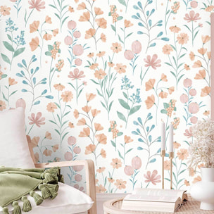 Papier peint fleurs bohème pastel