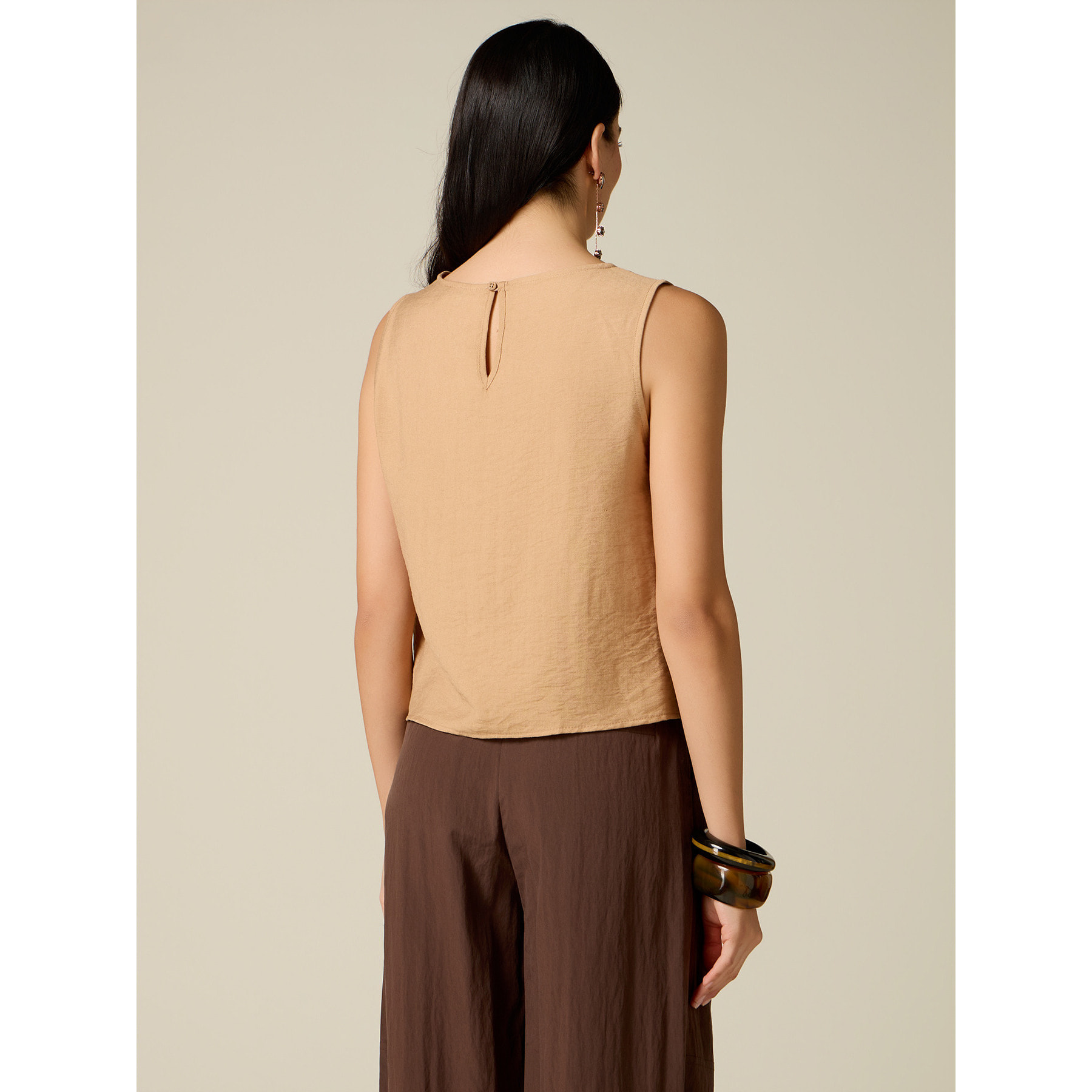 Oltre - Top cropped misto viscosa - Beige