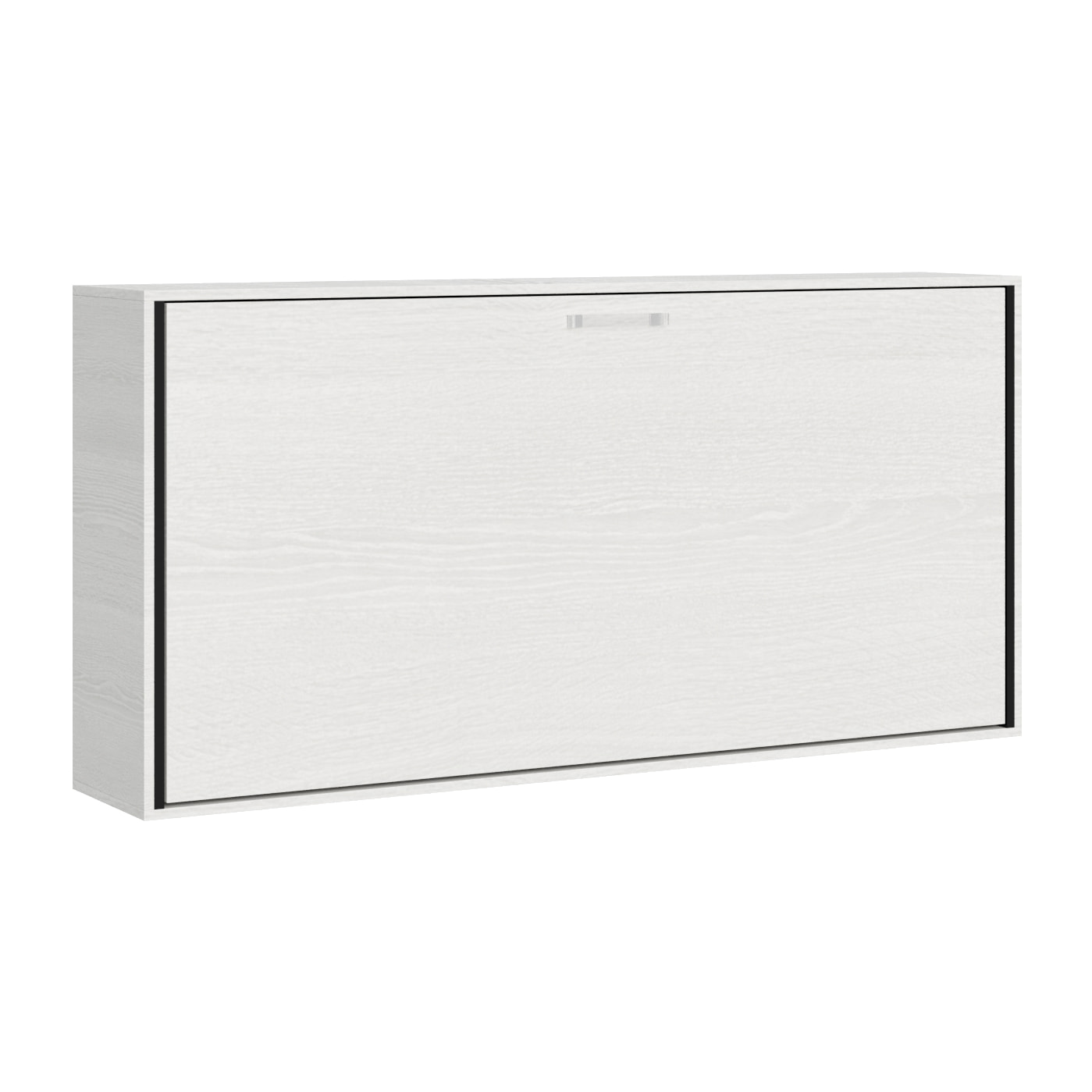 Armoire Lit escamotable horizontal 1 place 85 KANDO Frêne Blanc avec matelas