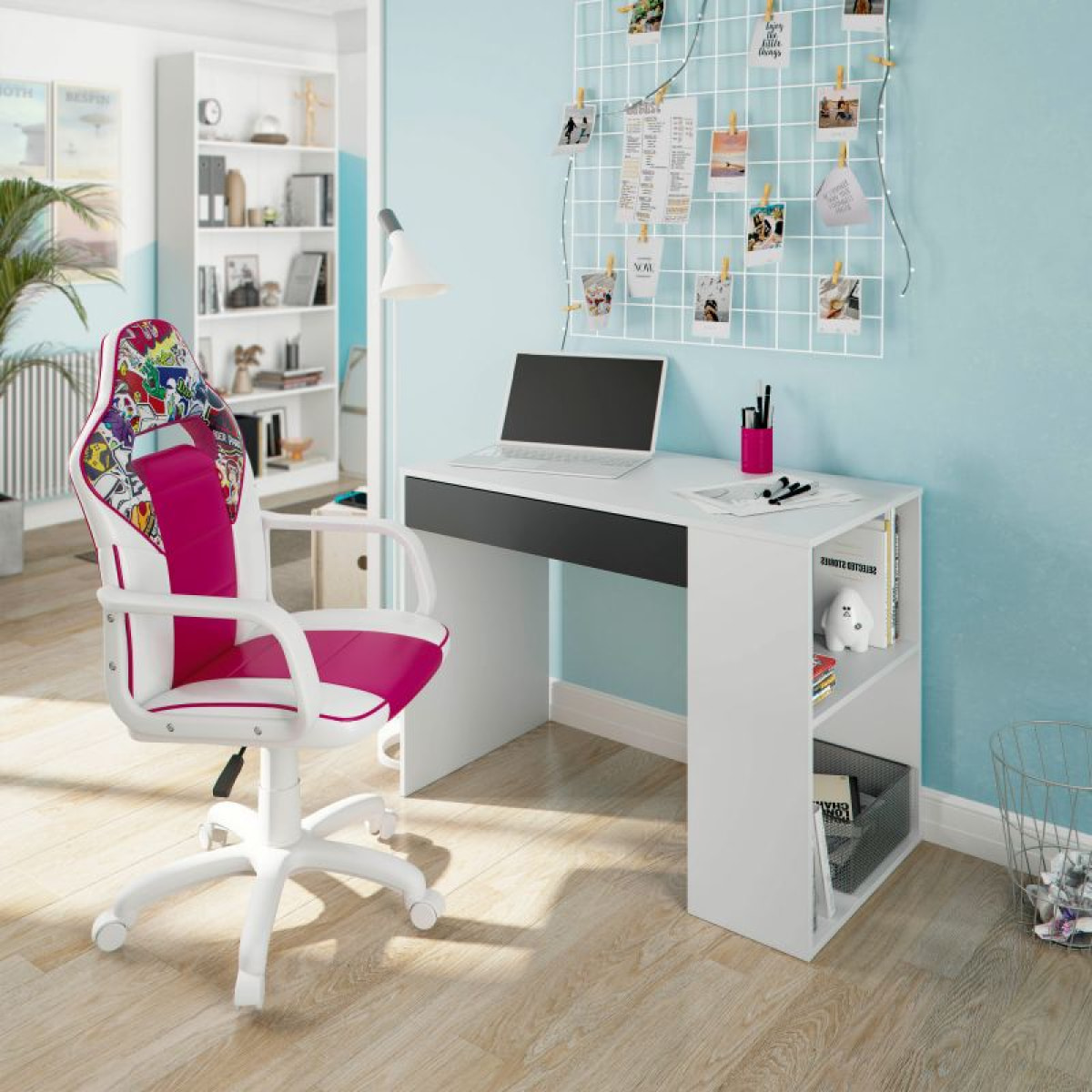 Silla gaming DRW Sticker - Blanco - Rosa DRW