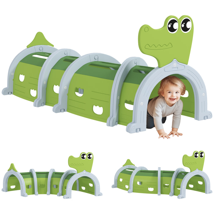 Tunnel de jeu pour enfants crocodile - parcours de motricité modulable - intérieur extérieur - gris vert