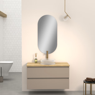 Conjunto de Baño Kub | 100 cm Visón | Dos Cajones | Lavabo de Cristal | No incluye Espejo | Mueble Montado | Alday