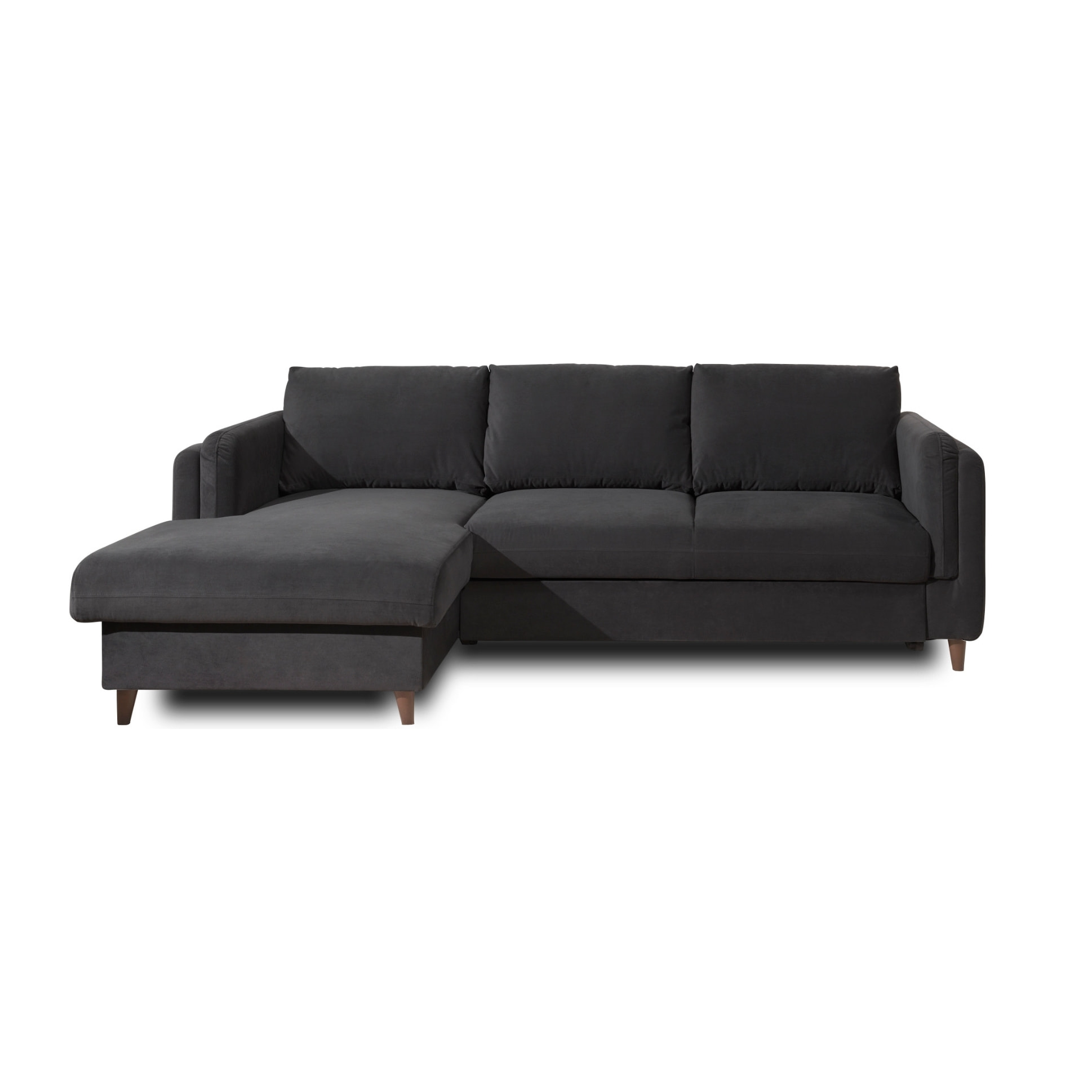 Brooke - canapé d'angle gauche - convertible avec coffre - 4 places - en velours - Gris foncé