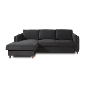 Brooke - canapé d'angle gauche - convertible avec coffre - 4 places - en velours - Gris foncé
