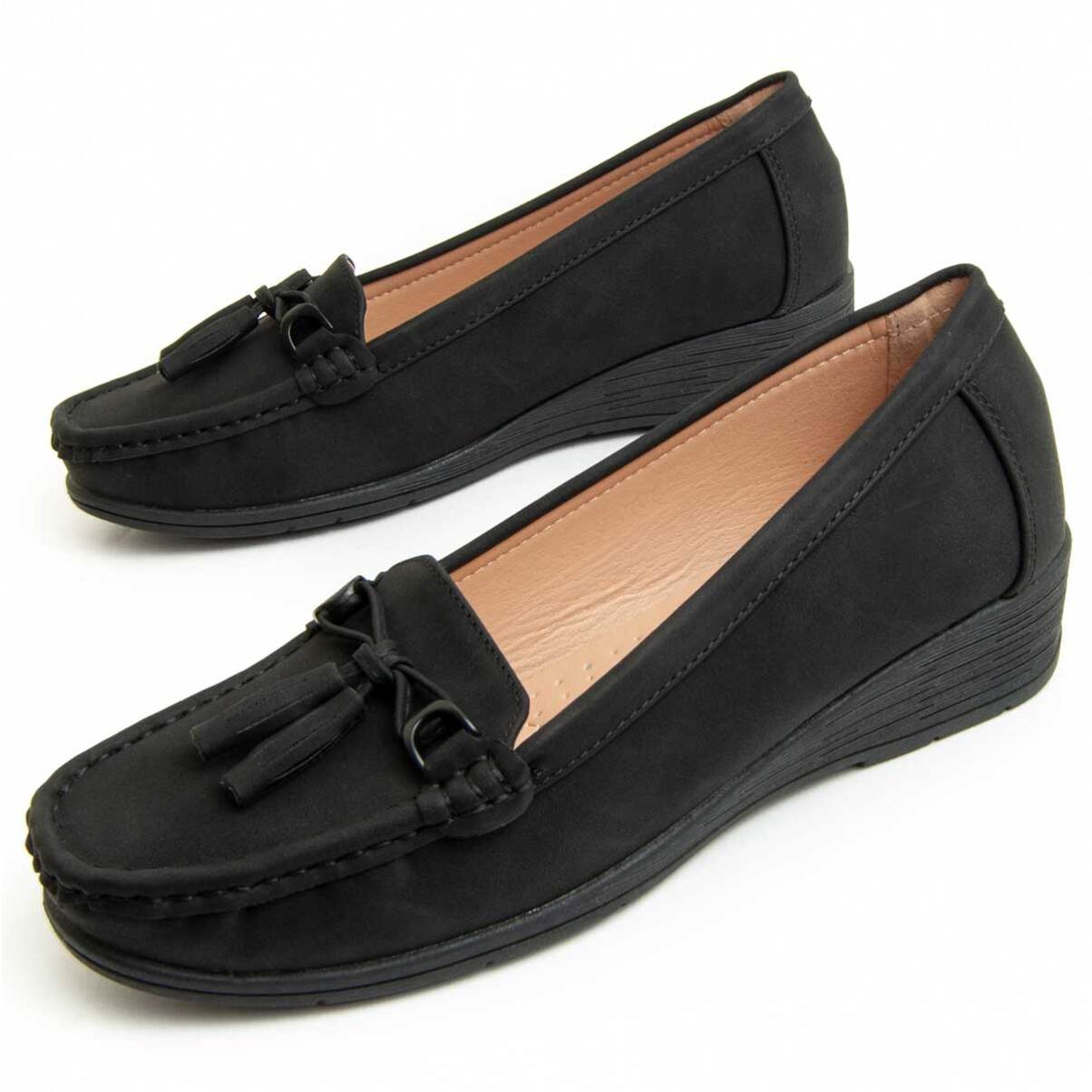 Mocasines De Cuña - Negro - Altura: 3 Cm