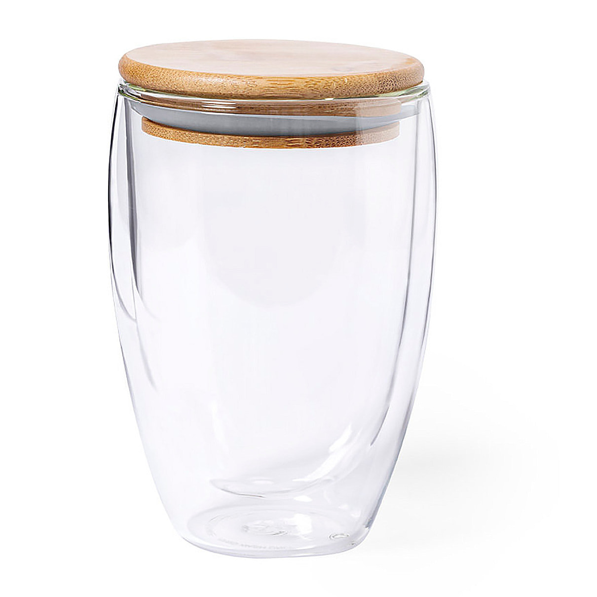 Vetro termico borosilicato a doppia parete 350 ml Con coperchio in bambù
