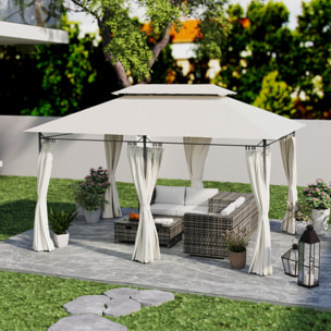 Cenador para Jardín 4x3 m Pérgola de Jardín Gazebo con Doble Techo Paredes Laterales Resistente al Agua Carpa para Exterior Terraza Patio Crema